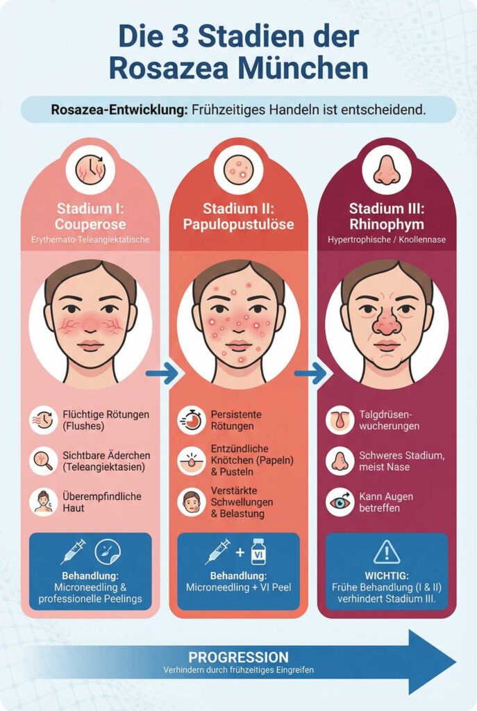 Die 3 Stadien der Rosazea