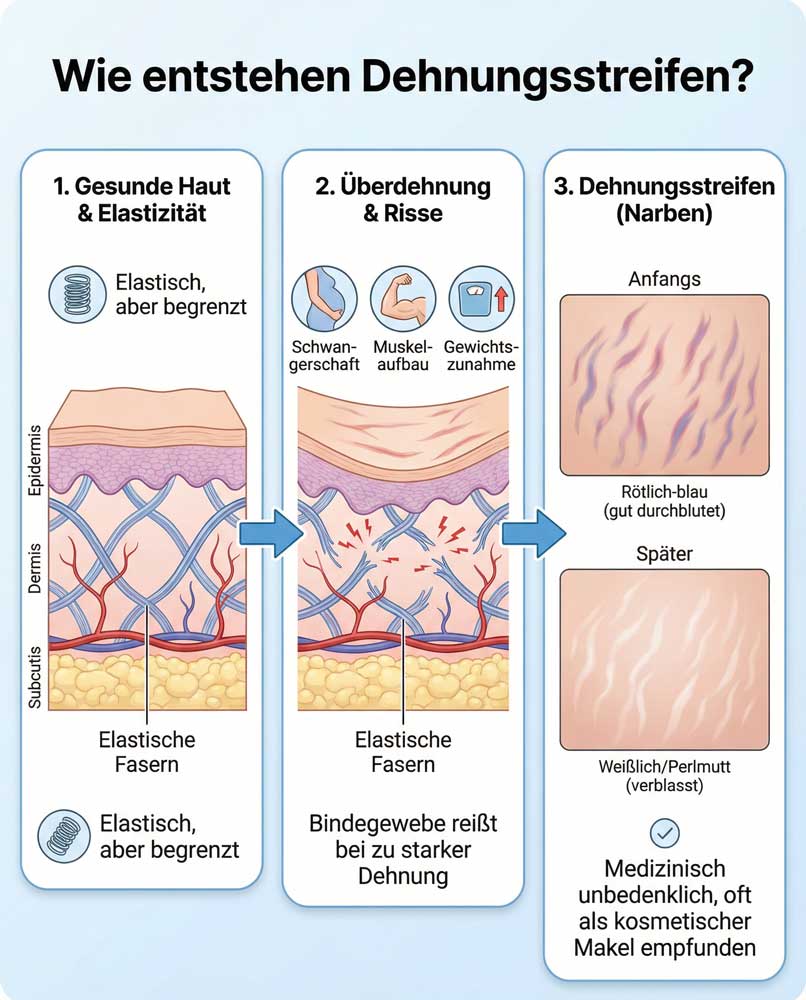 Wie entstehen Dehnungsstreifen und Schwangerschaftsstreifen